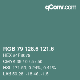カラーコード: RGB 79 128.6 121.6 | qconv.com