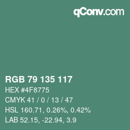 カラーコード: RGB 79 135 117 | qconv.com