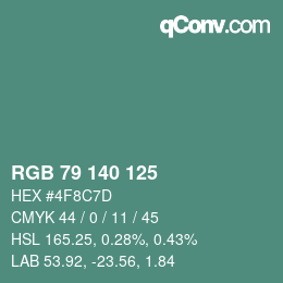 Color code: RGB 79 140 125 | qconv.com