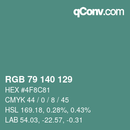 カラーコード: RGB 79 140 129 | qconv.com