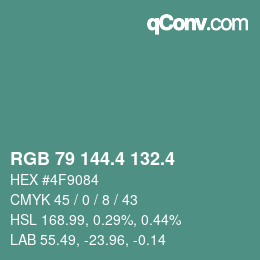カラーコード: RGB 79 144.4 132.4 | qconv.com