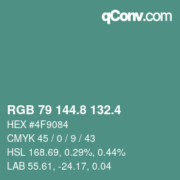 カラーコード: RGB 79 144.8 132.4 | qconv.com