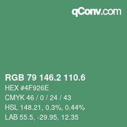 カラーコード: RGB 79 146.2 110.6 | qconv.com