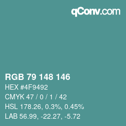 Color code: RGB 79 148 146 | qconv.com