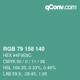 カラーコード: RGB 79 158 140 | qconv.com