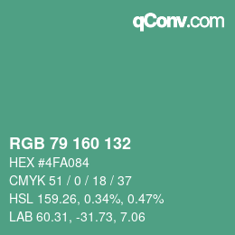 Color code: RGB 79 160 132 | qconv.com