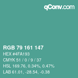颜色代码: RGB 79 161 147 | qconv.com