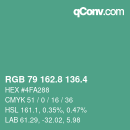 カラーコード: RGB 79 162.8 136.4 | qconv.com