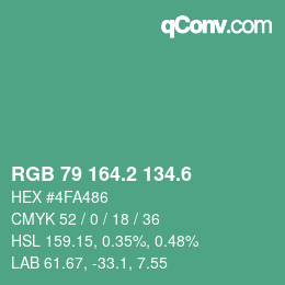 カラーコード: RGB 79 164.2 134.6 | qconv.com