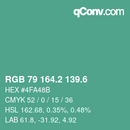 カラーコード: RGB 79 164.2 139.6 | qconv.com