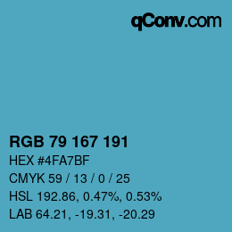 カラーコード: RGB 79 167 191 | qconv.com