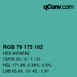 Color code: RGB 79 175 162 | qconv.com