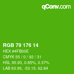 カラーコード: RGB 79 176 14 | qconv.com