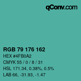 Color code: RGB 79 176 162 | qconv.com