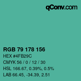 Color code: RGB 79 178 156 | qconv.com