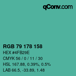 Color code: RGB 79 178 158 | qconv.com