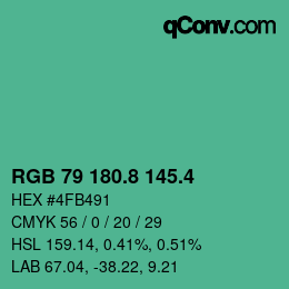 カラーコード: RGB 79 180.8 145.4 | qconv.com