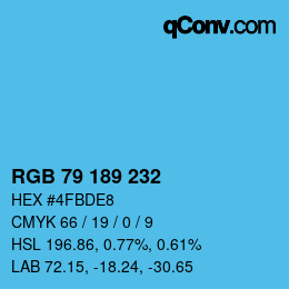颜色代码: RGB 79 189 232 | qconv.com