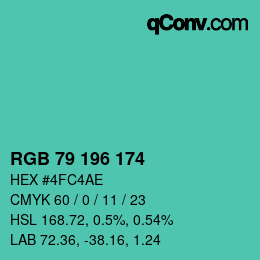 カラーコード: RGB 79 196 174 | qconv.com