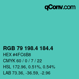 カラーコード: RGB 79 198.4 184.4 | qconv.com