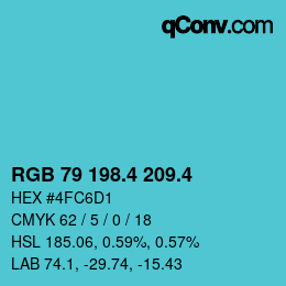 カラーコード: RGB 79 198.4 209.4 | qconv.com
