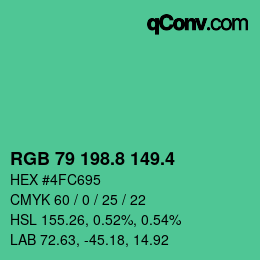 カラーコード: RGB 79 198.8 149.4 | qconv.com