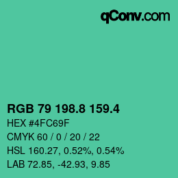 カラーコード: RGB 79 198.8 159.4 | qconv.com