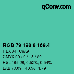 カラーコード: RGB 79 198.8 169.4 | qconv.com