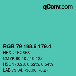 カラーコード: RGB 79 198.8 179.4 | qconv.com
