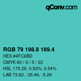 カラーコード: RGB 79 198.8 189.4 | qconv.com