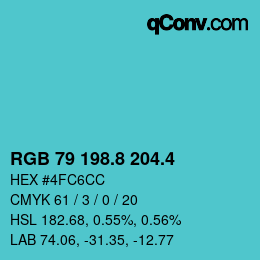 カラーコード: RGB 79 198.8 204.4 | qconv.com