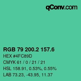 カラーコード: RGB 79 200.2 157.6 | qconv.com