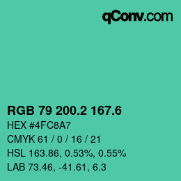 カラーコード: RGB 79 200.2 167.6 | qconv.com