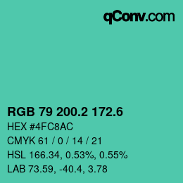 カラーコード: RGB 79 200.2 172.6 | qconv.com