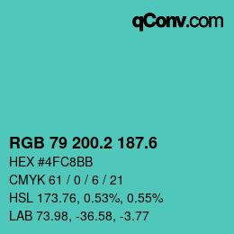 カラーコード: RGB 79 200.2 187.6 | qconv.com
