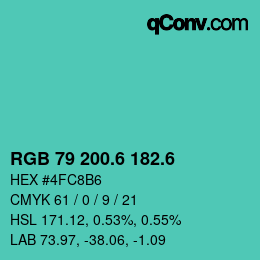 カラーコード: RGB 79 200.6 182.6 | qconv.com