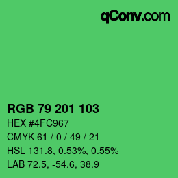 カラーコード: RGB 79 201 103 | qconv.com