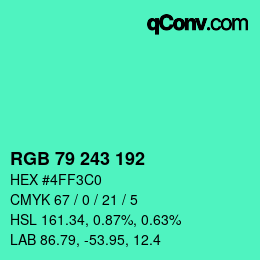 Color code: RGB 79 243 192 | qconv.com