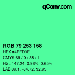 カラーコード: RGB 79 253 158 | qconv.com