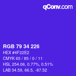 Farbcode: RGB 79 34 226 | qconv.com