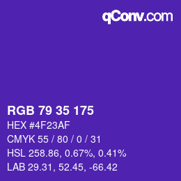 Color code: RGB 79 35 175 | qconv.com