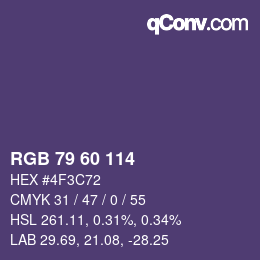颜色代码: RGB 79 60 114 | qconv.com