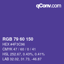 颜色代码: RGB 79 60 150 | qconv.com