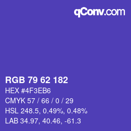 Color code: RGB 79 62 182 | qconv.com