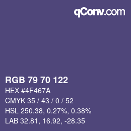 Color code: RGB 79 70 122 | qconv.com