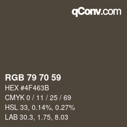 颜色代码: RGB 79 70 59 | qconv.com