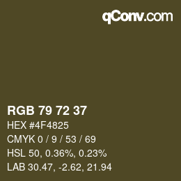 Color code: RGB 79 72 37 | qconv.com