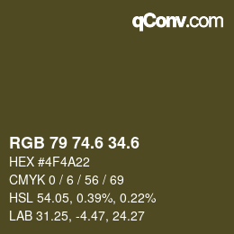 カラーコード: RGB 79 74.6 34.6 | qconv.com