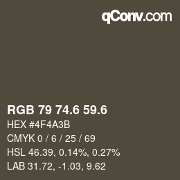 カラーコード: RGB 79 74.6 59.6 | qconv.com