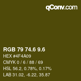 カラーコード: RGB 79 74.6 9.6 | qconv.com